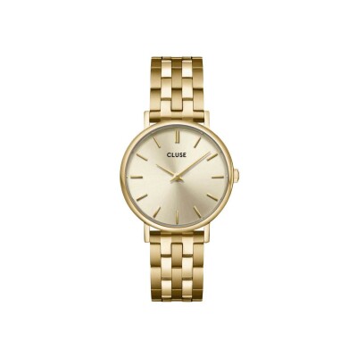 Coffret de montre Cluse Pavane Petite Watch Steel, Gold Colour & Black Leather Strap