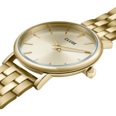 Coffret de montre Cluse Pavane Petite Watch Steel, Gold Colour & Black Leather Strap