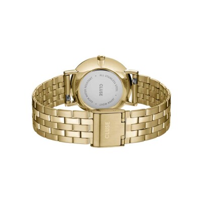 Coffret de montre Cluse Pavane Petite Watch Steel, Gold Colour & Black Leather Strap