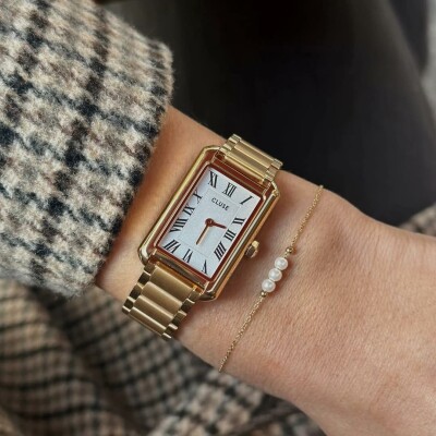 Coffret de montre Cluse Belisenna Watch Steel, White & Pearl Chain Bracelet, Gold Colour
