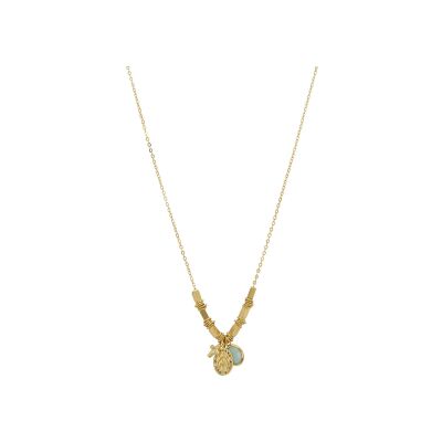 Collier Une A Une Copacabana en laiton doré et amazonite