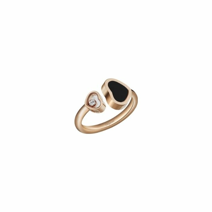 Chopard Happy Hearts ring, rose gold, diamond and onyx, size 54