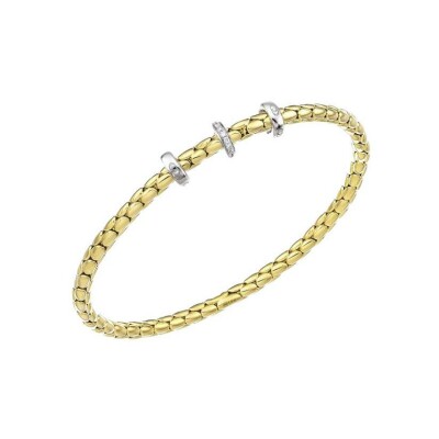 Bracelet Chimento Stretch Spring en or jaune, or blanc et diamant 0.10ct, 18cm