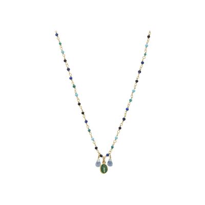 Collier Une A Une Inde en laiton doré, iolite et lapis lazuli