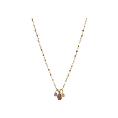 Collier Une A Une Inde en laiton doré et pierres de couleurs