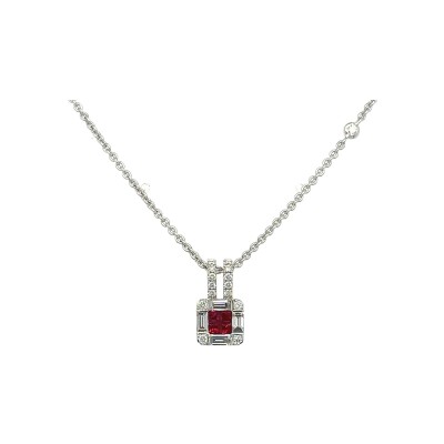 Collier en or blanc, diamant et rubis