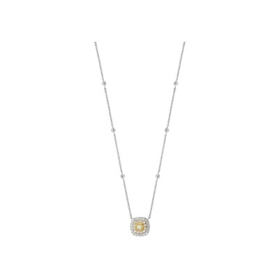 Collier Spring en or blanc, diamant jaune et entourage diamants