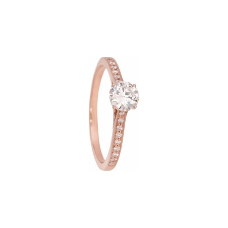 Solitaire pavé Clara en or rose et diamant 0,50 carat