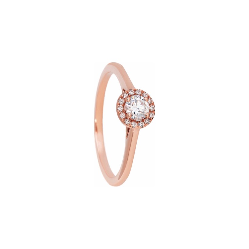 Solitaire Margot en or rose 18 carats et diamants 0.25ct + 0.07ct