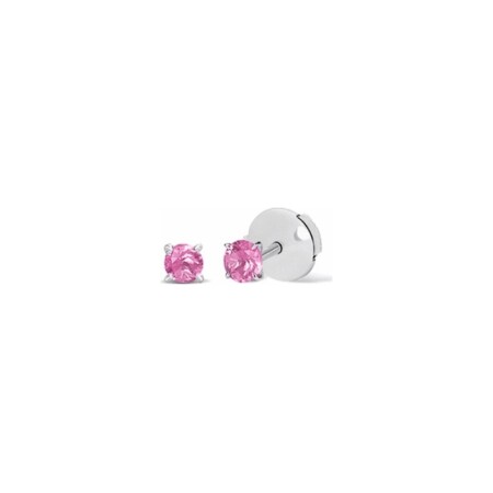 Boucle d'oreilles Laura 4 griffes en or blanc et saphirs roses