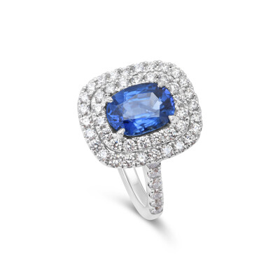 Bague Arès en or blanc, saphir ceylan antique et diamants