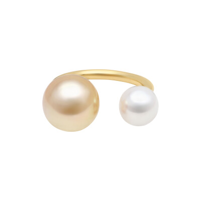 Bague Galaxy en or jaune, perle gold et perle d'eau douce blanche