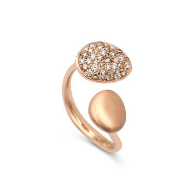 Bague Galet en or rose satiné, diamants bruns et diamants