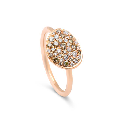 Bague Galet en or rose, diamants bruns et diamants