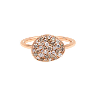 Bague Galet en or rose, diamants bruns et diamants