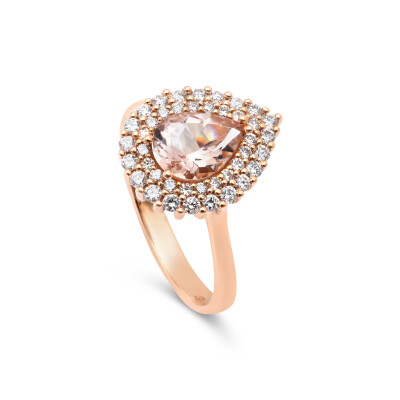 Bague San Marco en or rose, morganite et entourage diamants