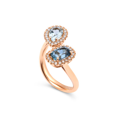 Bague San Marco en or rose, aigue-marine, topaze Blue London et diamants