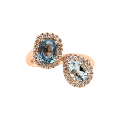 Bague San Marco en or rose, aigue-marine, topaze Blue London et diamants
