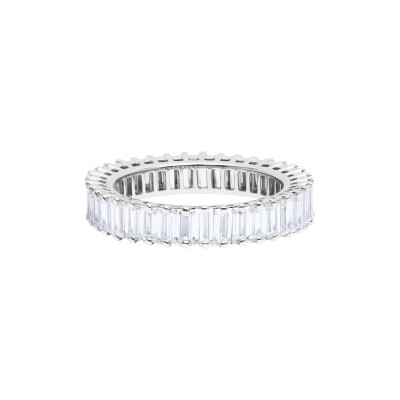 Alliance tour complet en or blanc et diamants taille baguette