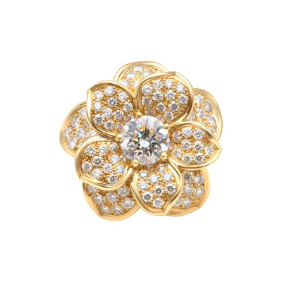 Bague fleur Azalée en or jaune et diamants