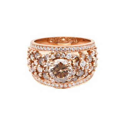Bague Laces en or rose, diamants chocolats et diamants