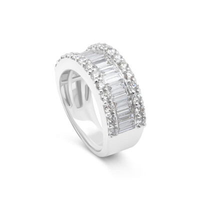 Alliance New Crown en or blanc, diamants taille baguette et diamants