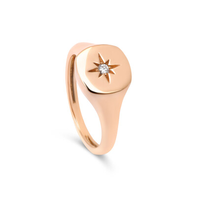 Chevalière Étoile en or rose et diamant