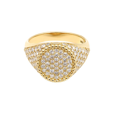 Chevalière en or jaune pavée de diamants