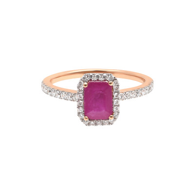 Bague San Marco en or rose, rubis octogonal et entourage diamants