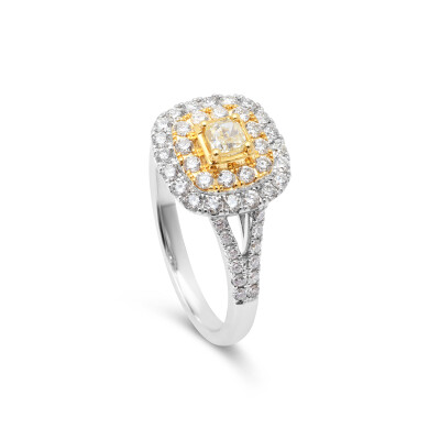 Bague Spring en or blanc, diamant jaune et entourage diamants