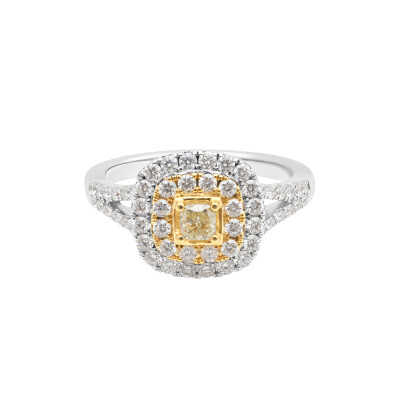 Bague Spring en or blanc, diamant jaune et entourage diamants