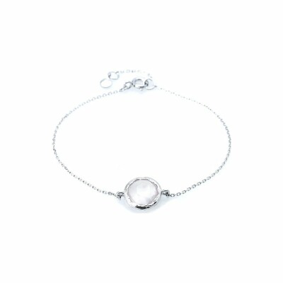 Bracelet en argent rhodié et quartz rose