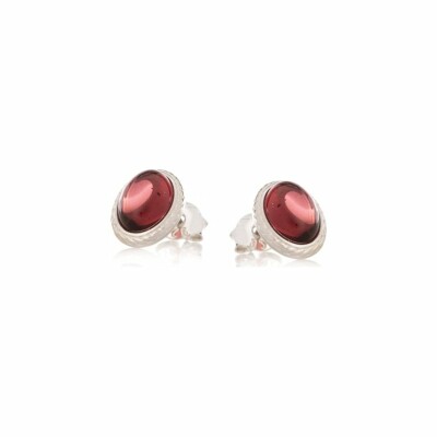 Boucles d'oreilles en argent rhodié et grenat