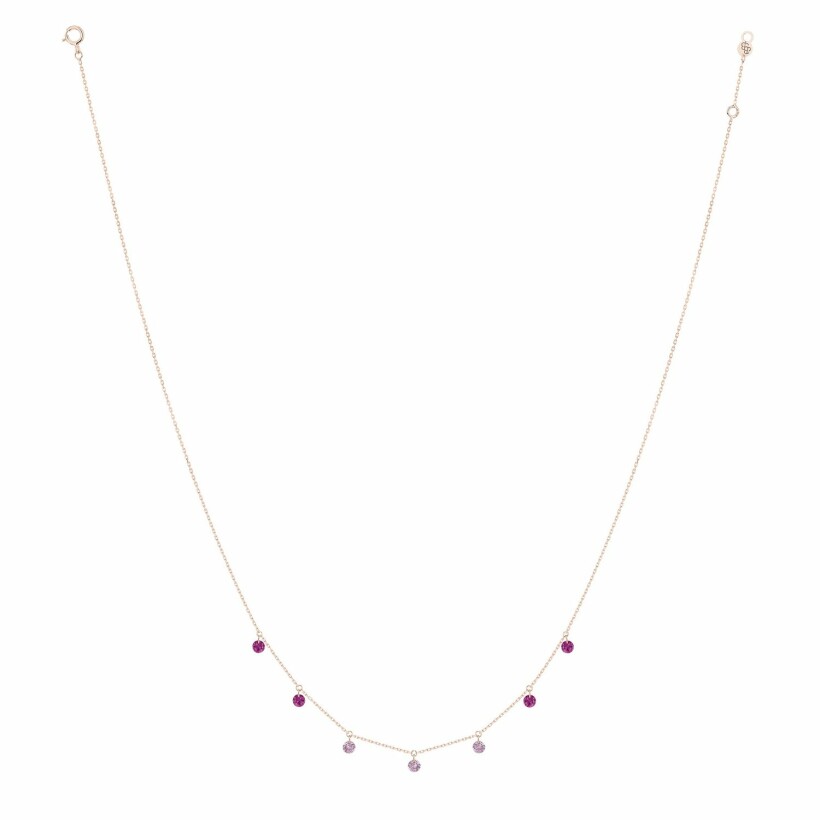 LA BRUNE & LA BLONDE CONFETTI Rose necklace, rose gold, rubies and and 0.90ct pink sapphires