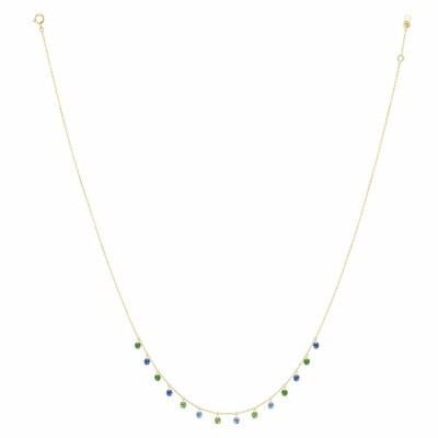 Collier La Brune & La Blonde CONFETTI Rio en or jaune, saphirs bleus et tsavorites de 1.80ct