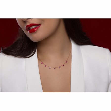 Collier La Brune & La Blonde Confetti en or rose et saphirs roses 2ct