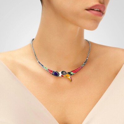 Collier Una Storia Toucan en argent rhodié et oxydes de zirconium