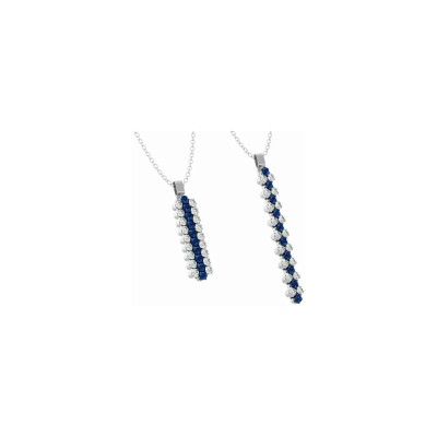 Pendentif 3 rangs Serafino Consoli pavé en or blanc, or noir, diamants blanc et saphirs bleu, taille ajustable