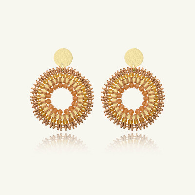 Boucles d'oreilles Sàntibé Bijoux Classique Andes en laiton, métal doré et perles beige