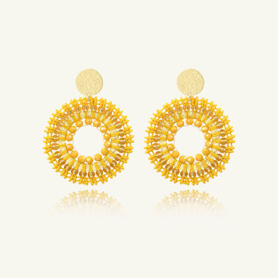 Boucles d'oreilles Sàntibé Bijoux Classique Andes en laiton, métal doré et perles jaune