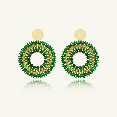 Boucles d'oreilles Sàntibé Bijoux Classique Andes en laiton, métal doré et perles vert