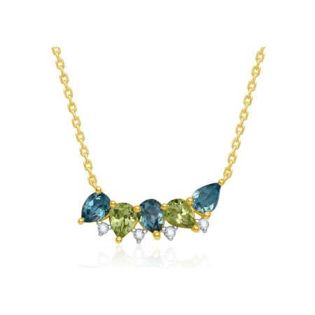 Collier en or jaune, pierres de couleurs et diamants