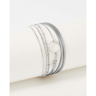 Bracelet FlowersforZoé CLOVER en acier et cuir, T2