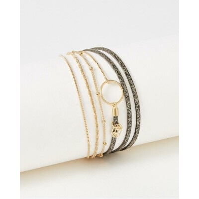 Bracelet FlowersforZoé CLOVER en acier doré et cuir, T1