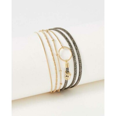 Bracelet FlowersforZoé CLOVER en acier doré et cuir, T2