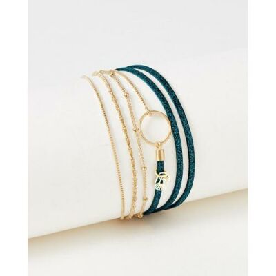Bracelet FlowersforZoé CLOVER Emeraude Paillete en métal et cuir