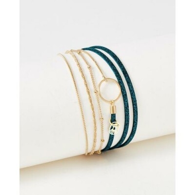 Bracelet FlowersforZoé CLOVER Emeraude Paillete en métal et cuir, T1