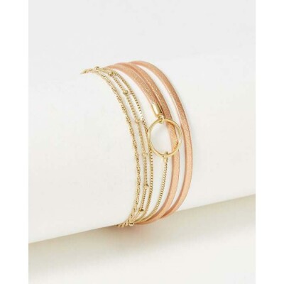Bracelet FlowersforZoé CLOVER en acier doré et cuir, T1