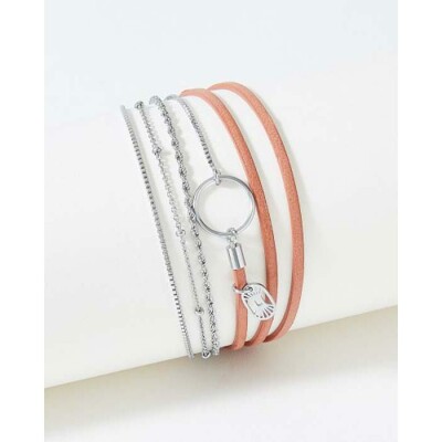 Bracelet FlowersforZoé CLOVER en acier et cuir, T1