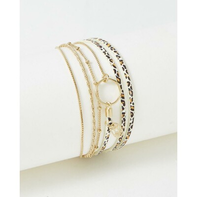 Bracelet FlowersforZoé CLOVER en acier doré et cuir, T2